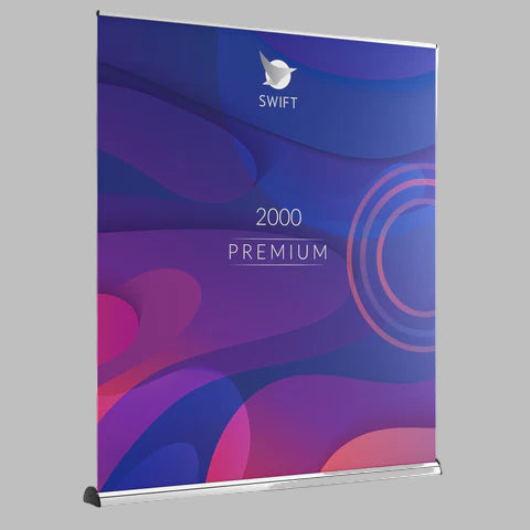 2000mm wide premium pull up banner with full-colour print and aluminium base