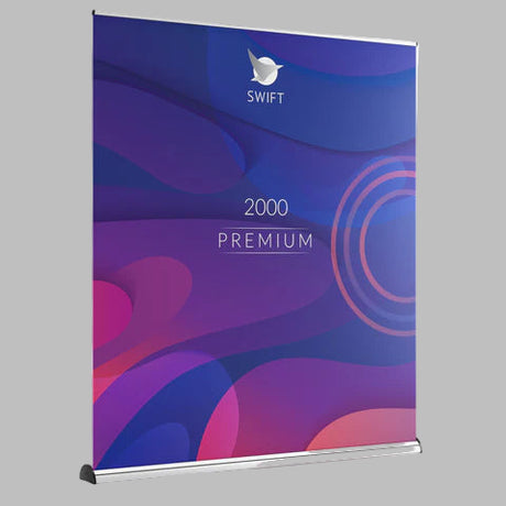 2000mm wide premium pull up banner with full-colour print and aluminium base