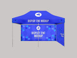 4.5m x 3m printed gazebo tent with blue branded canopy, back wall and side wall