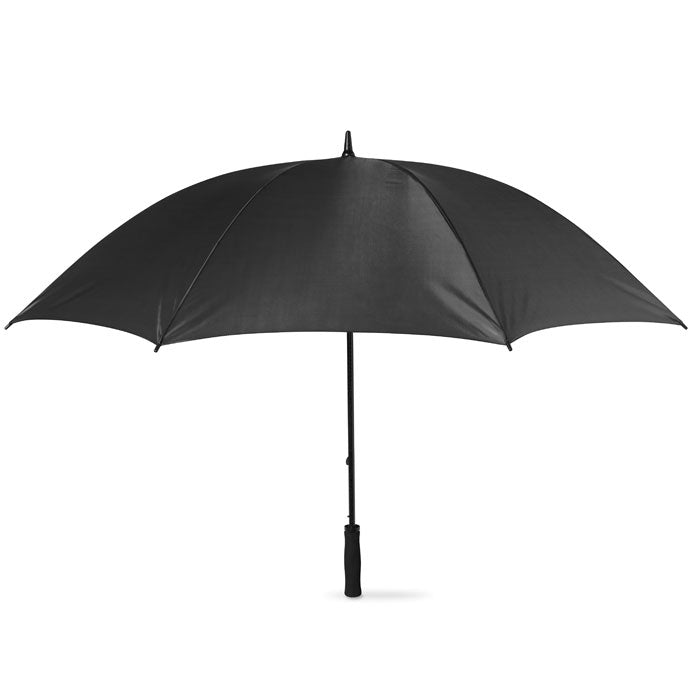 Black 30-inch branded golf umbrella open with large windproof canopy