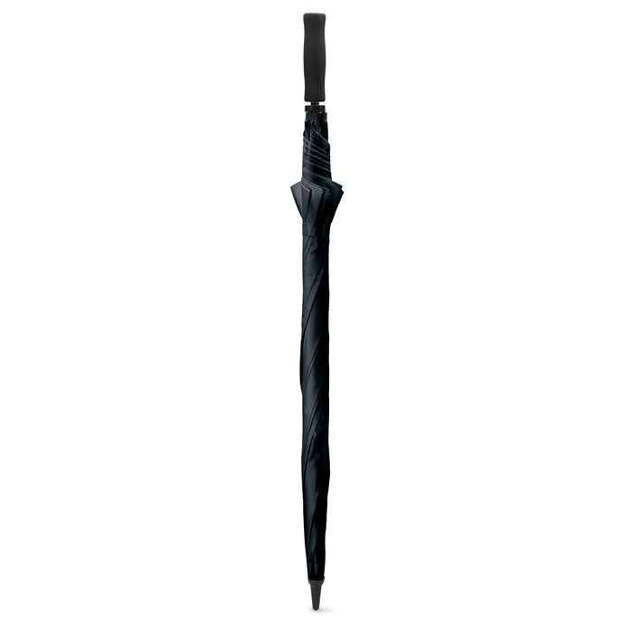 Black 30-inch golf umbrella folded with straight black handle