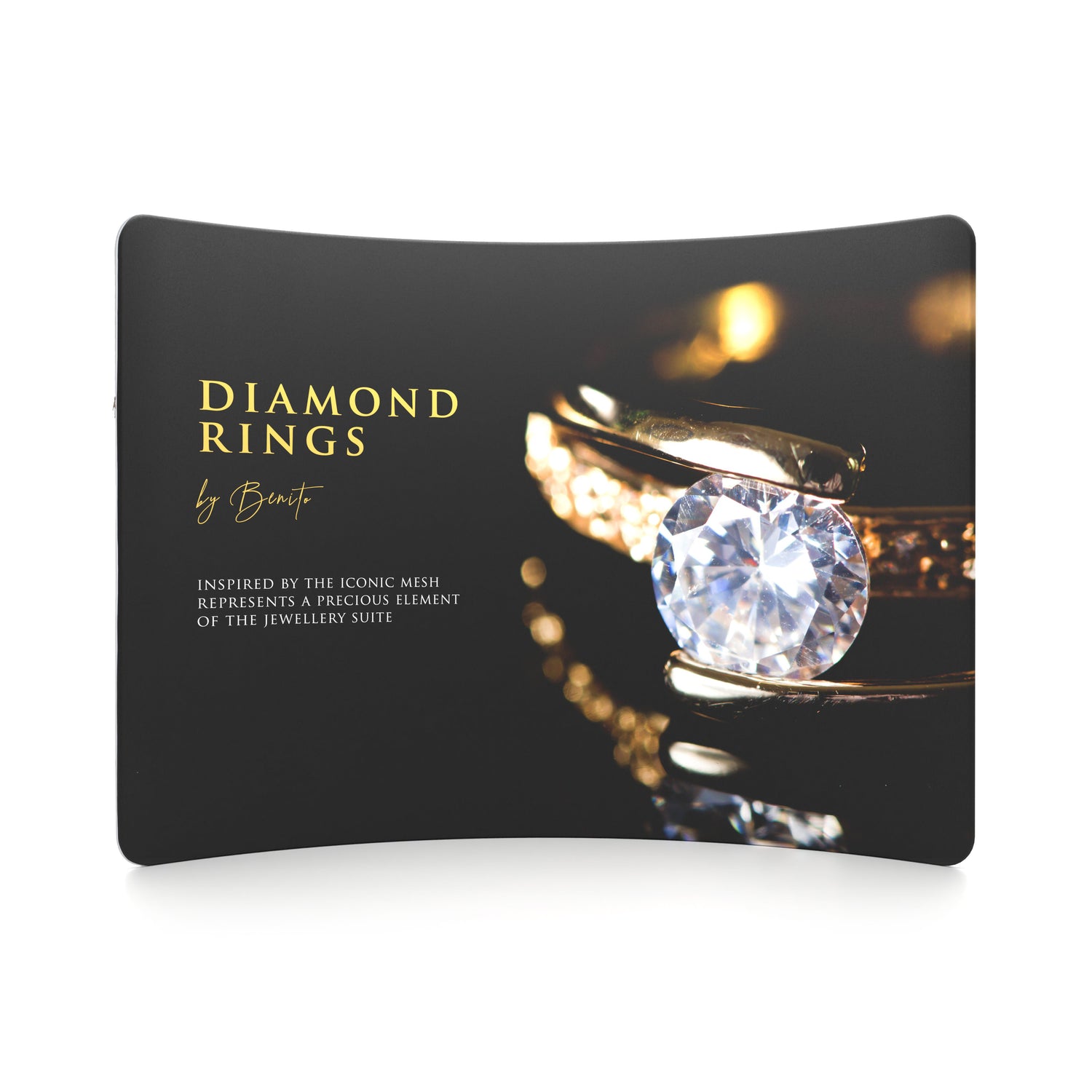 Curved display stand with vibrant branded graphics at exhibition