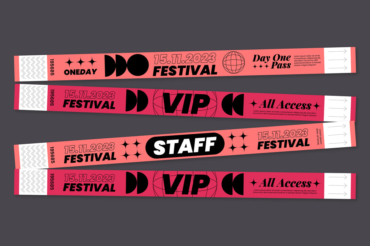 Pink custom printed paper event wristbands for VIP and staff admission
