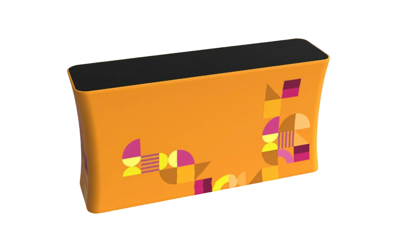 Portable display counter with branded fabric wrap