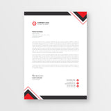 Professional letterhead paper with red and black design elements on a white background