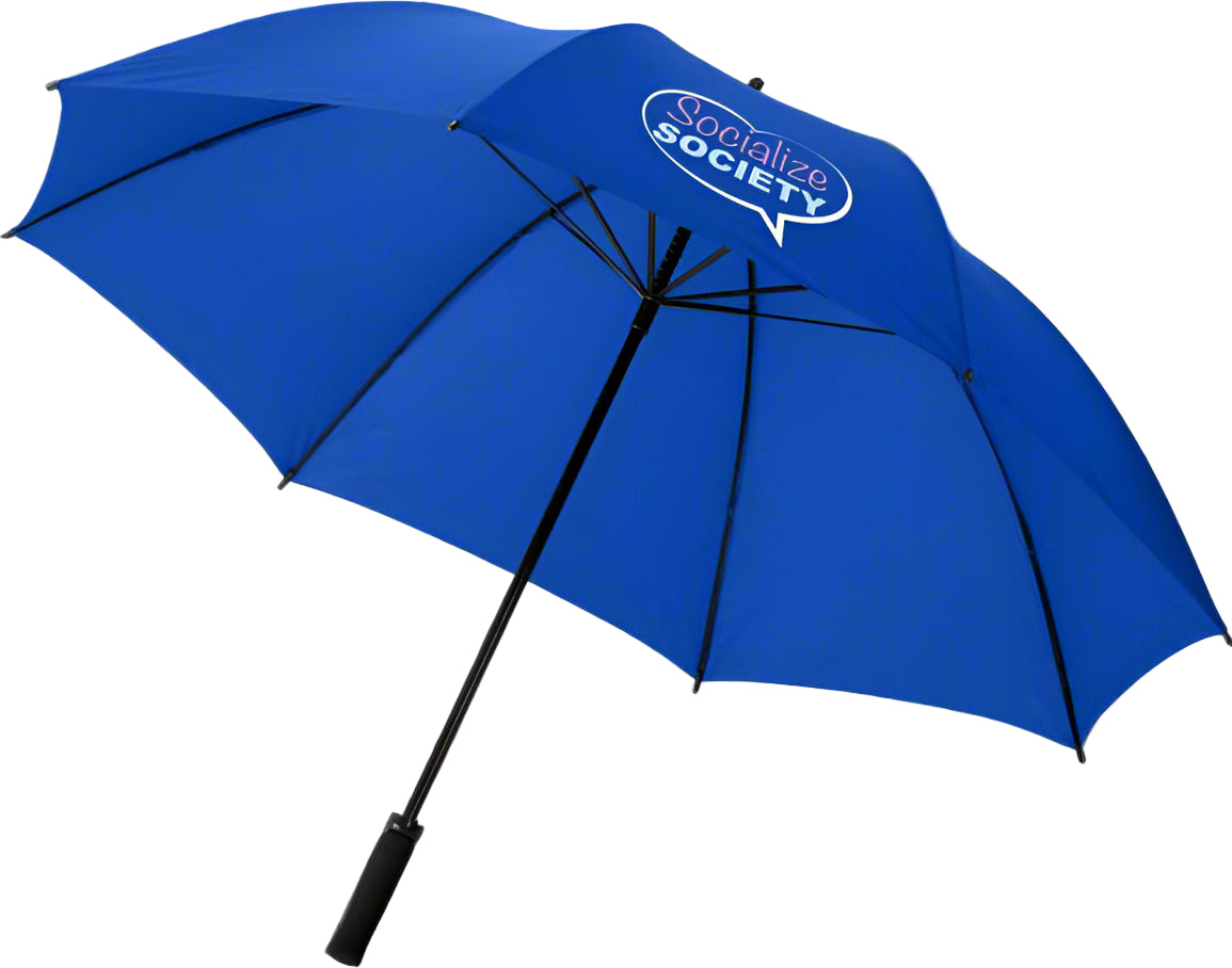 Promotional umbrella with business logo in Dublin setting