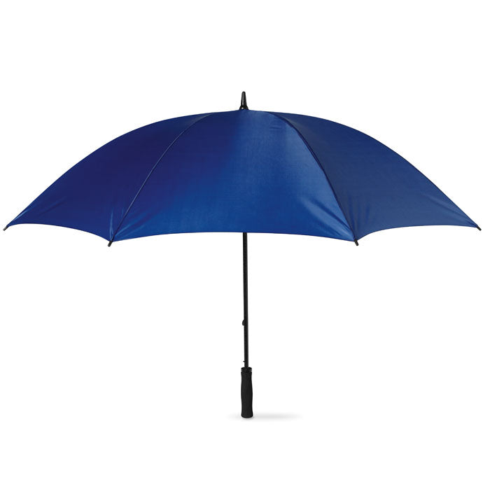 Royal blue 30-inch golf umbrella with open canopy and straight black handle