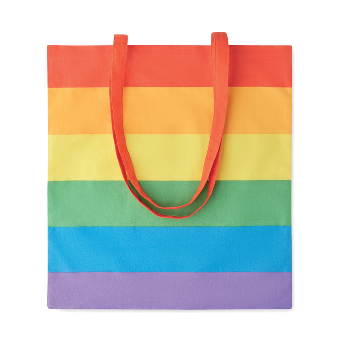 Tote bag with rainbow stripes on a white background