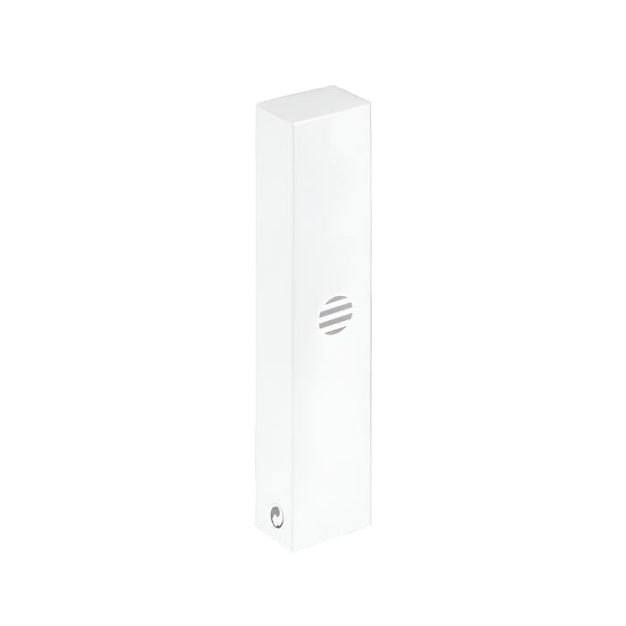 White rectangular device with a circular component on a gray background