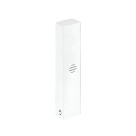 White rectangular device with a circular component on a gray background