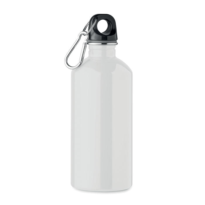 White recycled stainless steel 500ml water bottle with logo