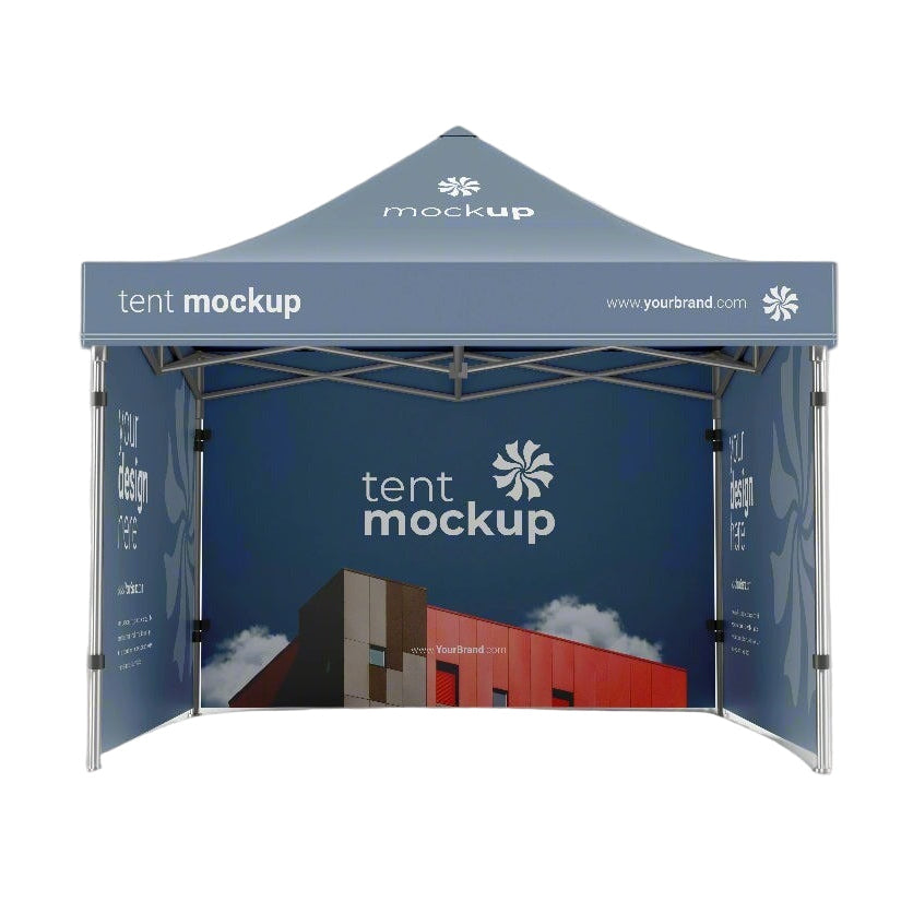 heavy duty branded gazebo with printed sidewalls at outdoor trade show