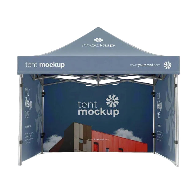 heavy duty branded gazebo with printed sidewalls at outdoor trade show