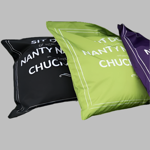 square branded beanbag cushion